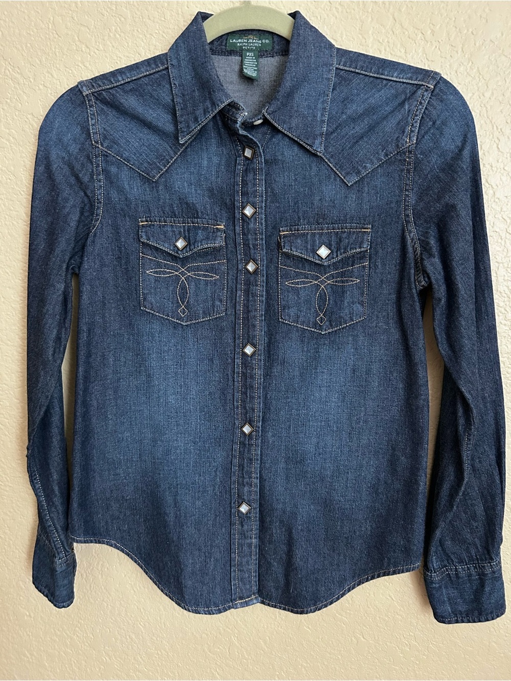 Lauren Jeans Co Dark Wash Denim Western Long Sleeve Shirt